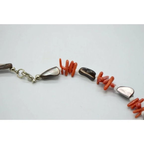 Coral Branch Abalone Shell Bead Beaded Silver Tone - Picture 4 of 5